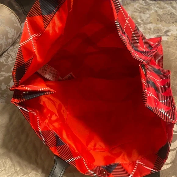 Disney Mickey Mouse with Santa hat Red & Black Plaid Tote - Picture 3 of 3